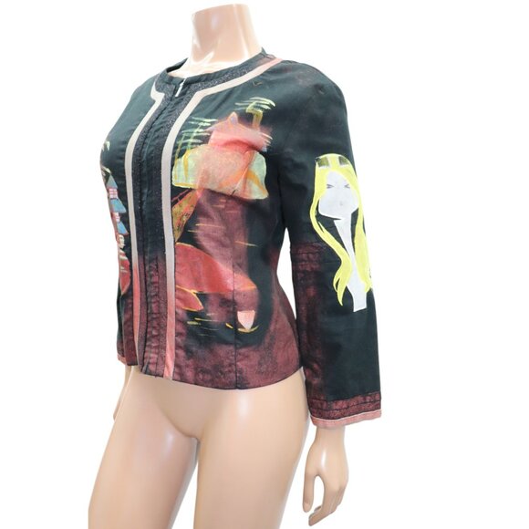 CUSTO BARCELONA Painterly Couture Wearable ART Printed Zip-Up Blazer Jacket L - Picture 2 of 9